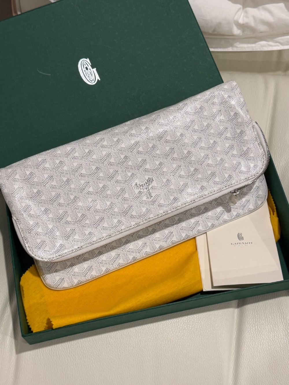New! In Box! Authentic! Goyard white Fold-Over Signature Jacquard Clutch